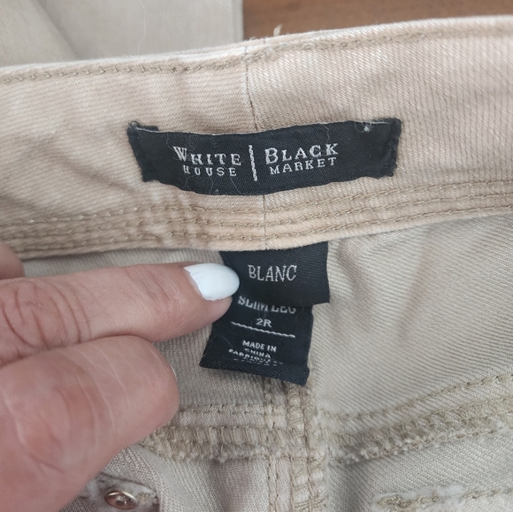 WHBM Blanc Tan Embroidered Slim Leg Four Pocket Women's Pants Size 2 - Picture 5 of 9